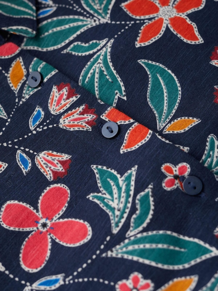 Seasalt Cornwall Blue Windflower Three Quarter Sleeve Tiered Dress - Image 6 of 6