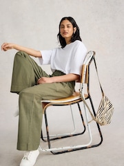 White Stuff Green Twister Chino Wide Leg Trousers - Image 3 of 6