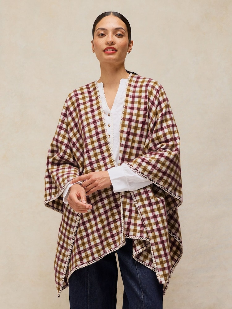 White Stuff Green Check Poncho - Image 1 of 5