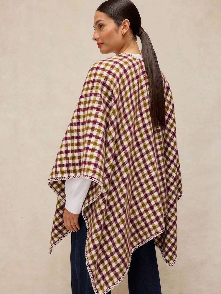 White Stuff Green Check Poncho - Image 2 of 5