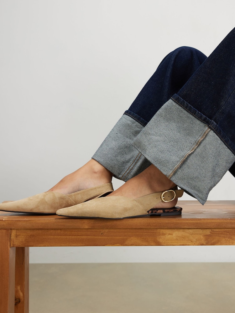 River Island Brown Faux Suede Point Toe Flats - Image 1 of 6 River Island Brown Faux Suede Point Toe Flats - Image 1 of 6