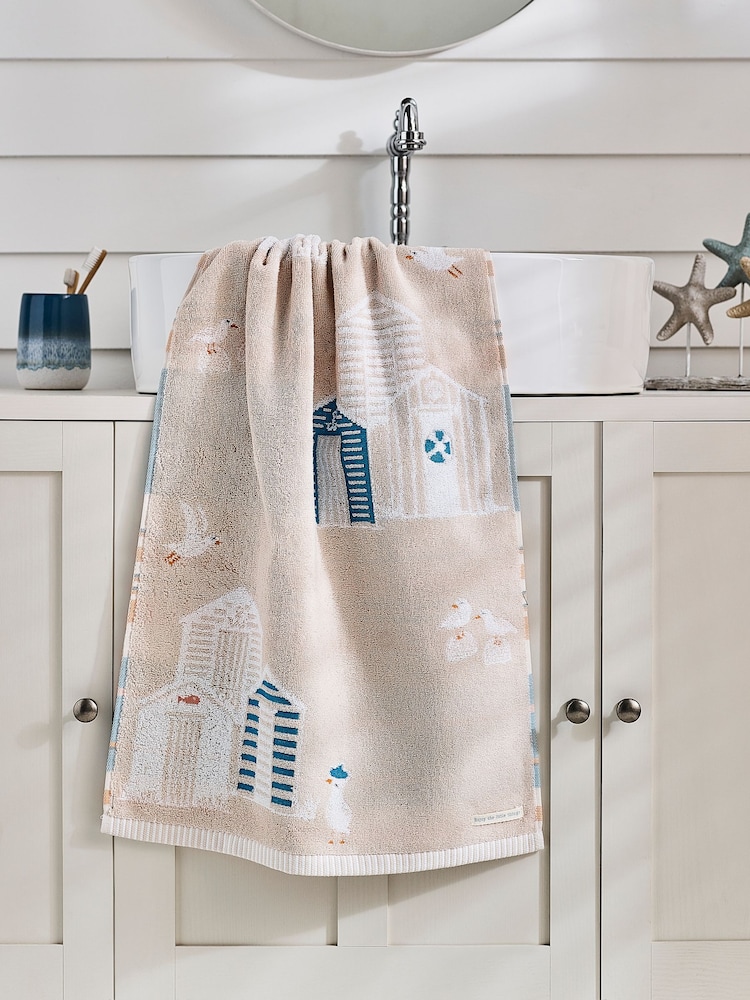 Natural Beach Huts Towel 100% Cotton - Image 1 of 5