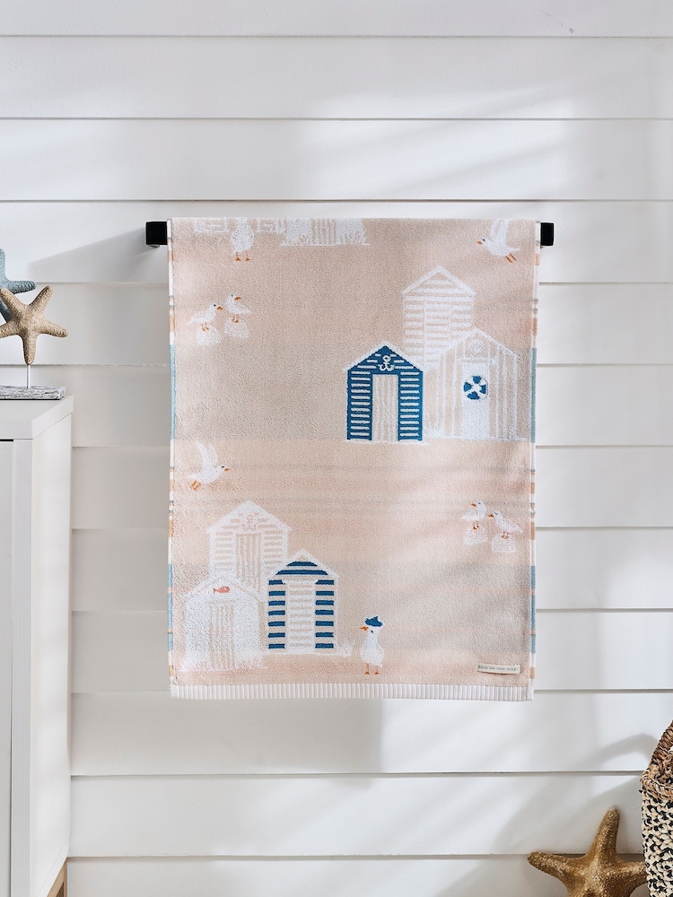 Natural Coastal Beach Huts Towel 100% Cotton - Image 3 of 5