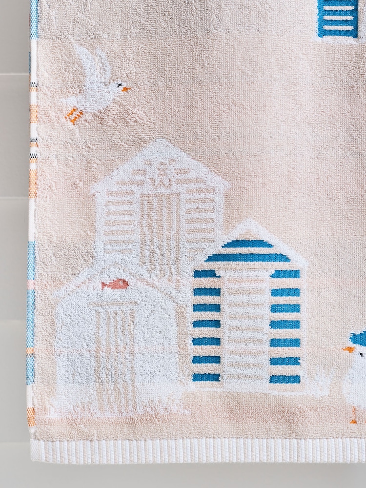 Natural Coastal Beach Huts Towel 100% Cotton - Image 4 of 5