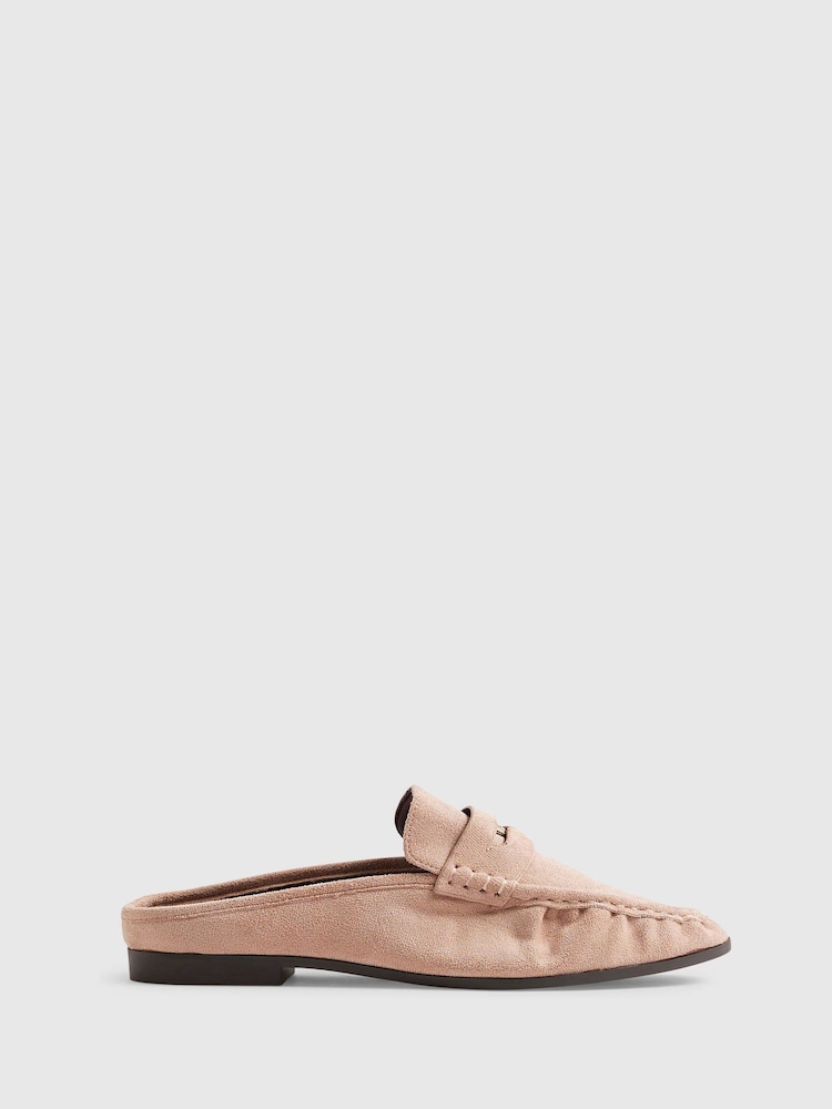 River Island Pink Faux Suede Backless Mule Loafers - Image 2 of 6 River Island Pink Faux Suede Backless Mule Loafers - Image 2 of 6