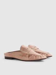 River Island Pink Faux Suede Backless Mule Loafers - Image 4 of 6