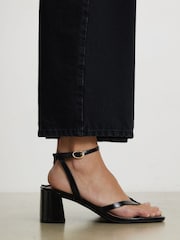 River Island Black Block Heel Toe Thong Sandals - Image 1 of 6