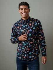 Navy Blue Bauble Christmas Printed Long Sleeve Shirt - Image 3 of 7