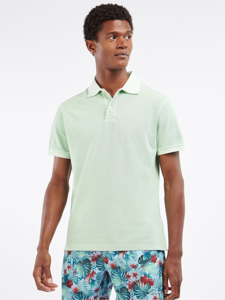 Barbour® Dusty Mint Green Washed 100% Cotton Classic Pique Polo Shirt - Image 1 of 4