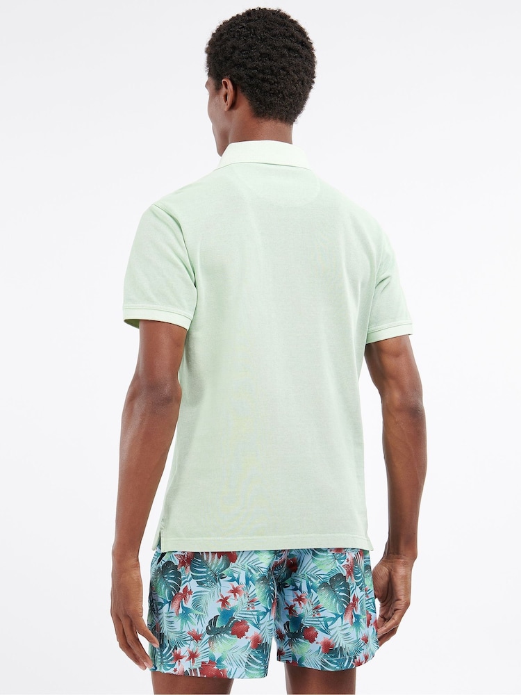 Barbour® Dusty Mint Green Washed 100% Cotton Classic Pique Polo Shirt - Image 2 of 4