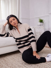 Beige Stripe Half Zip Knit Stripe Jumper - Image 2 of 6