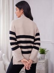 Beige Stripe Half Zip Knit Stripe Jumper - Image 3 of 6