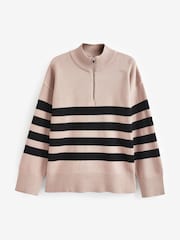 Beige Stripe Half Zip Knit Stripe Jumper - Image 6 of 6