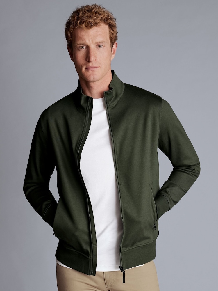 Charles Tyrwhitt Green 100% Cotton Performance Long Sleeve Funnel Neck Jacket - Image 1 of 5