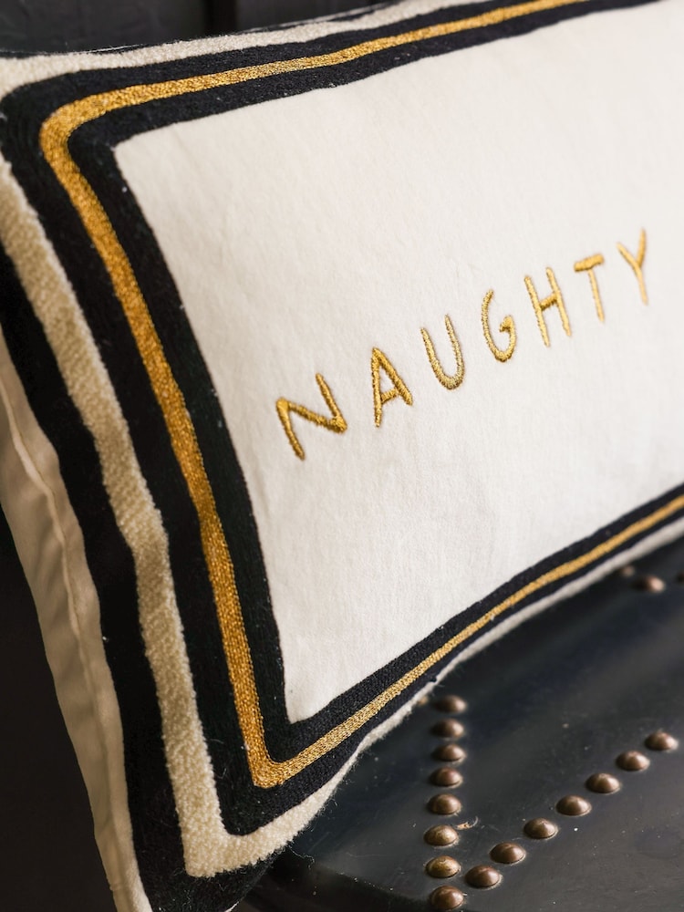 Rockett St George Naughty Corner Velvet Embroidered Slogan Cushion - Image 2 of 7