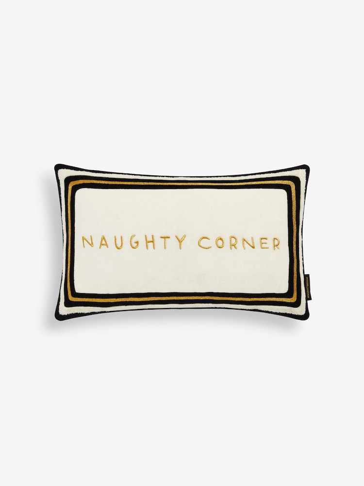 Rockett St George Naughty Corner Velvet Embroidered Slogan Cushion - Image 5 of 7