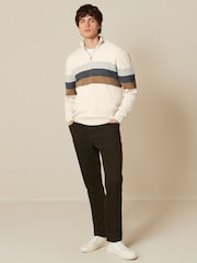 Neutral Colourblock Regular Zip Neck Jumper - Image 2 of 7
