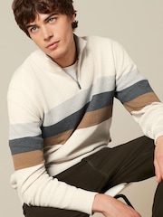 Neutral Colourblock Regular Zip Neck Jumper - Image 3 of 7