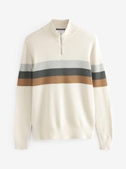 Neutral Colourblock Regular Zip Neck Jumper - Image 4 of 7