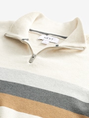 Neutral Colourblock Regular Zip Neck Jumper - Image 5 of 7