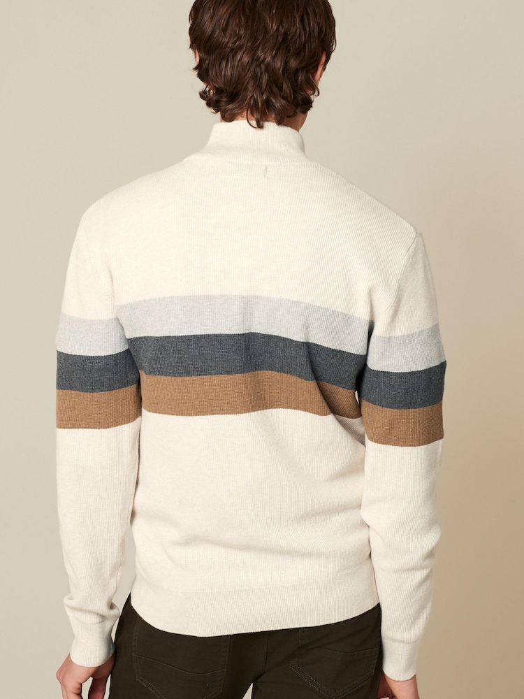 Neutral Colourblock Regular Zip Neck Jumper - Image 7 of 7