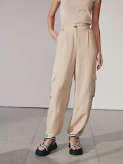 Natural Linen Blend Cargo Trousers - Image 3 of 7