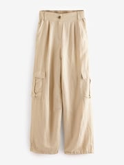 Natural Linen Blend Cargo Trousers - Image 6 of 7