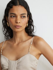 Reiss Neutral Cara Lyocell-Linen Pleat-Detail Mini Dress - Image 4 of 6