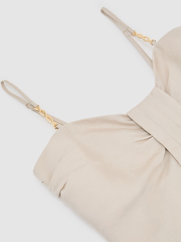 Reiss Neutral Cara Lyocell-Linen Pleat-Detail Mini Dress - Image 6 of 6 Reiss Neutral Cara Lyocell-Linen Pleat-Detail Mini Dress - Image 6 of 6
