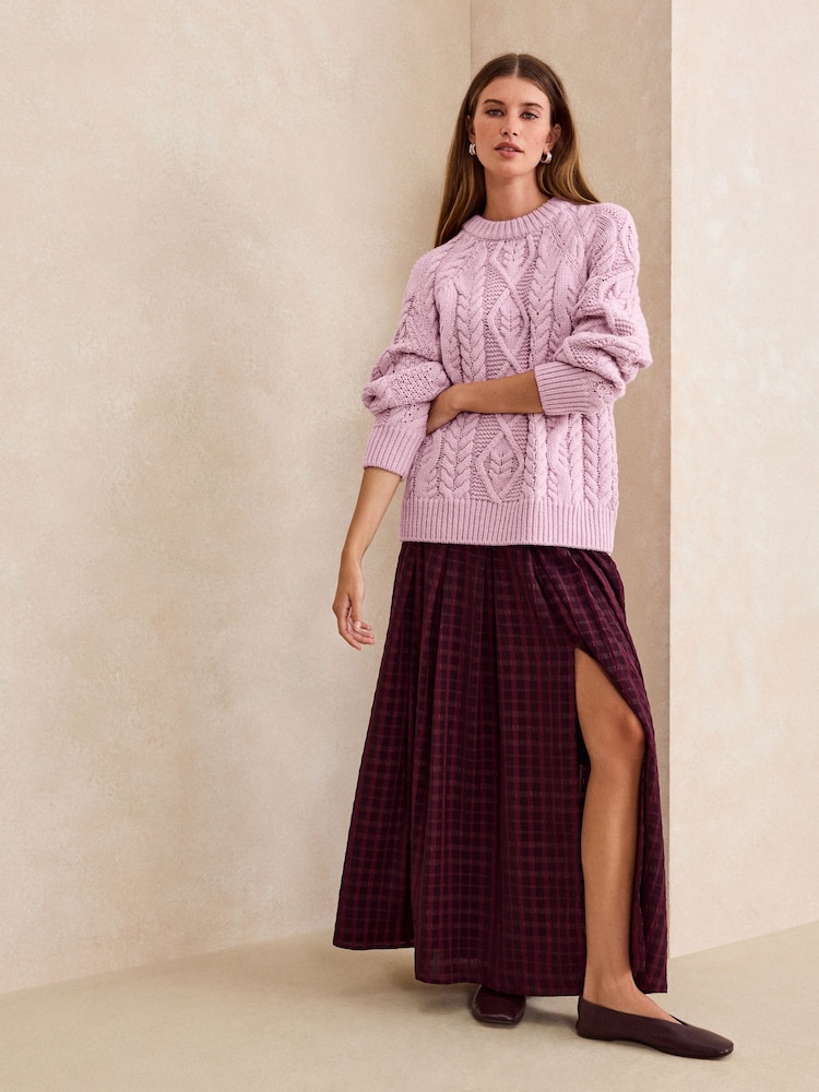 Pink Cable Knit Long Sleeve Crew Neck Jumper - Image 2 of 7