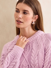 Pink Cable Knit Long Sleeve Crew Neck Jumper - Image 4 of 7