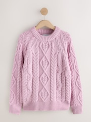 Pink Cable Knit Long Sleeve Crew Neck Jumper - Image 5 of 7