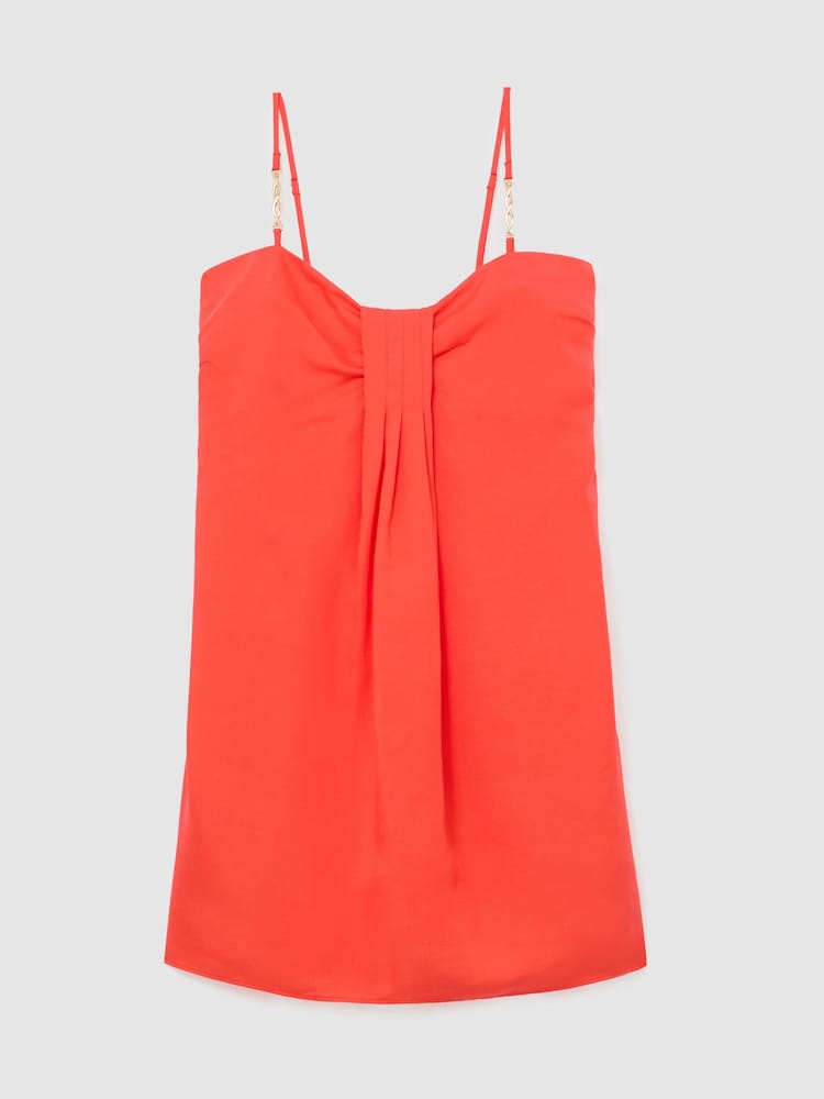Reiss Coral Red Cara Lyocell-Linen Pleat-Detail Mini Dress - Image 2 of 6 Reiss Coral Red Cara Lyocell-Linen Pleat-Detail Mini Dress - Image 2 of 6