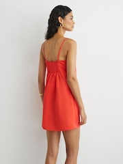 Reiss Coral Red Cara Lyocell-Linen Pleat-Detail Mini Dress - Image 5 of 6
