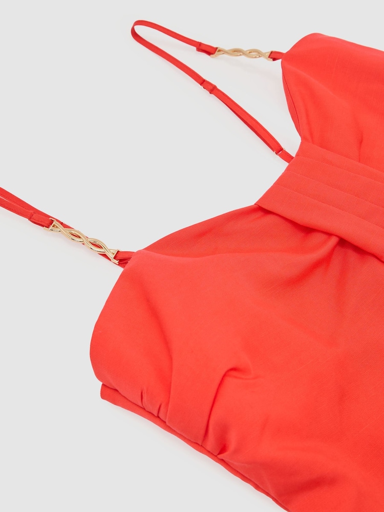 Reiss Coral Red Cara Lyocell-Linen Pleat-Detail Mini Dress - Image 6 of 6 Reiss Coral Red Cara Lyocell-Linen Pleat-Detail Mini Dress - Image 6 of 6