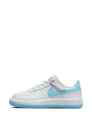 Nike White Aqua Junior Air Force 1 Low EasyOn Trainers - Image 4 of 11