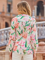 Sosandar Cream Floral Printed Blouson Sleeve Shirt - Image 2 of 5