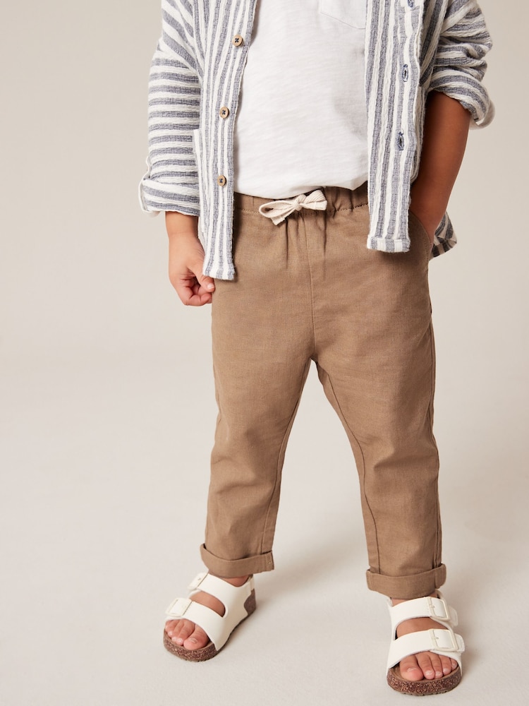 Tan Brown Linen Blend Pull-On Trousers (3mths-7yrs) - Image 1 of 7