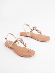 Gold Forever Comfort® Standard/Wide Fit Jewel Toe Leather Post Sandals - Image 1 of 5