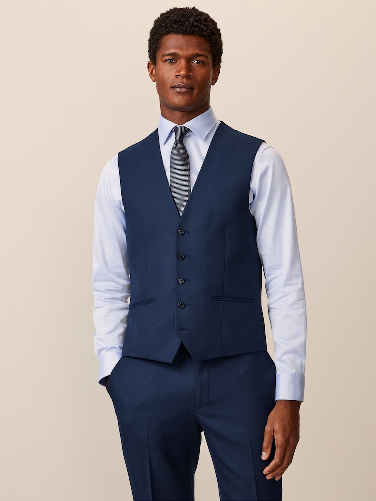 Bright Blue Textured Suit Waistcoat - Image 1 of 9