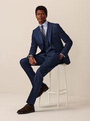Bright Blue Textured Suit Waistcoat - Image 3 of 9