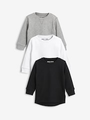 Black/White Long Sleeve Textured T-Shirts 3 Pack (3mths-7yrs) - Image 1 of 4