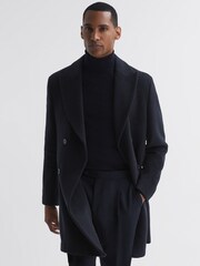 Reiss Navy Timpano Wool Blend Double Breasted Epsom Coat - Image 1 of 4