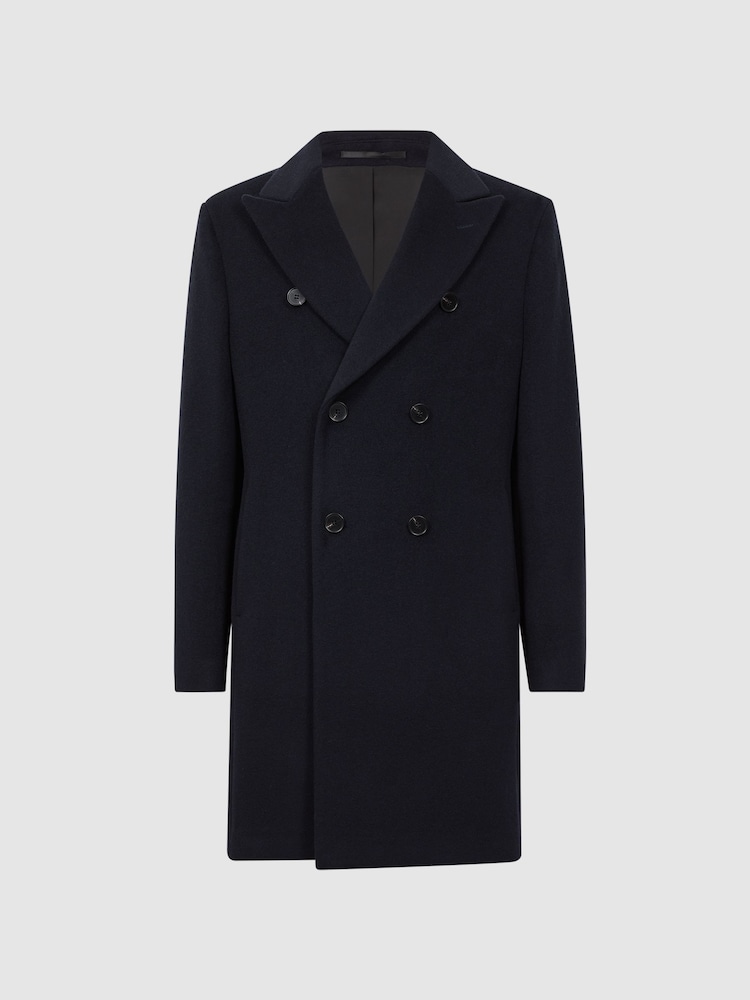 Reiss Navy Timpano Wool Blend Double Breasted Epsom Coat - Image 2 of 4