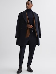 Reiss Navy Timpano Wool Blend Double Breasted Epsom Coat - Image 3 of 4