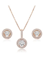 Beaverbrooks Sterling Silver Rose Gold Plated Cubic Zirconia Pendant & Earrings Set - Image 1 of 4