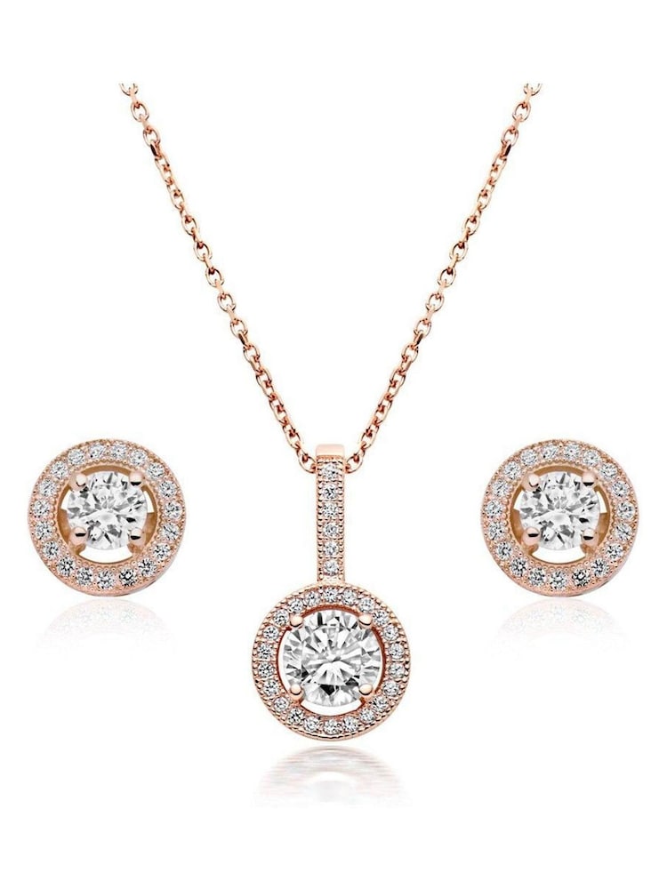 Beaverbrooks Sterling Silver Rose Gold Plated Cubic Zirconia Pendant & Earrings Set - Image 1 of 4