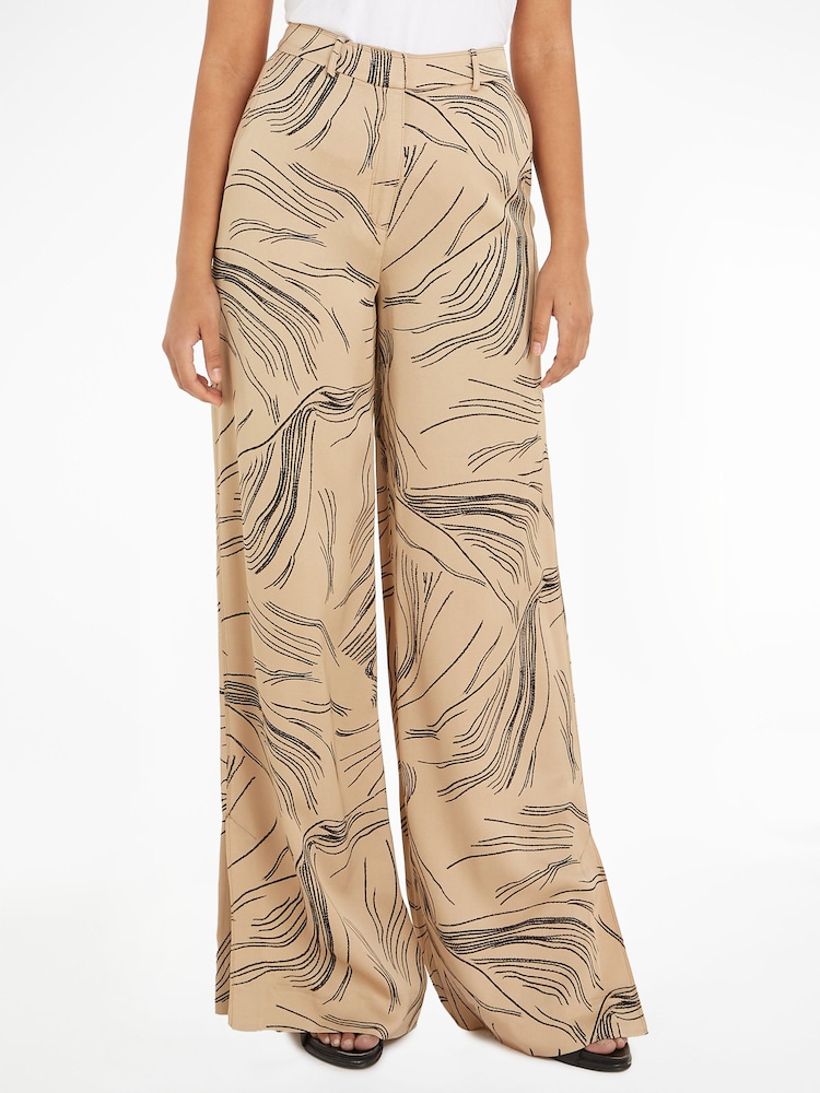 Calvin Klein Natural Surface Print Straight Trousers - Image 1 of 5