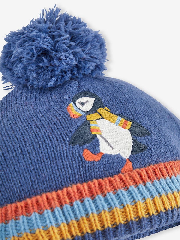 JoJo Maman Bébé Indigo Puffin Appliqué Hat - Image 2 of 2
