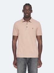 AllSaints Light Pink Reform Short Sleeve Polo Shirt - Image 1 of 8